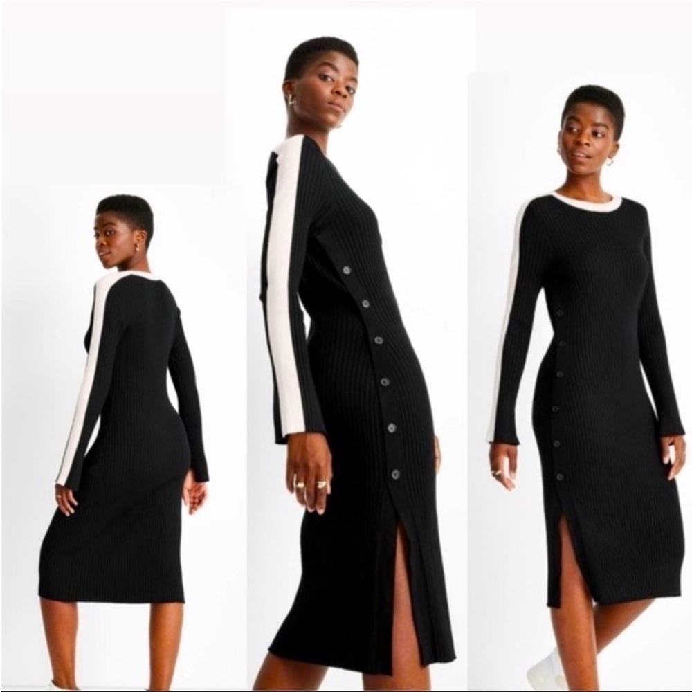 Future Collective x Kahlana Barfield Brown Ribbed sweater midi Dress size small